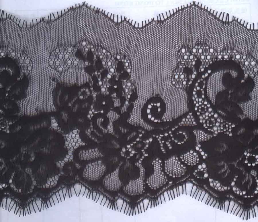 6" Pointed Edge Lace-Black<>Chantilly / Eyelash Lace