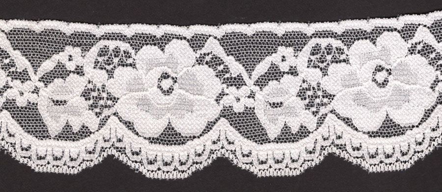 <font color="red">IN STOCK</font><br>2+3/8" Nylon Stretch Edge Lace-White