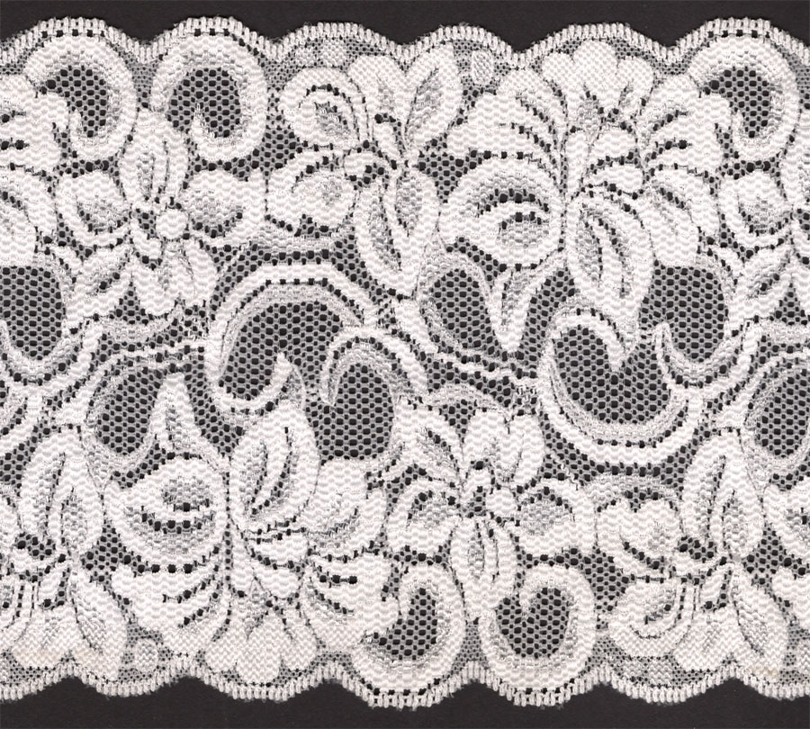 <font color="red">IN STOCK</font><br>5+1/2" Nylon Stretch Galloon Lace-White