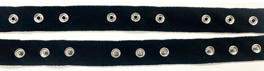 <font color="red">IN STOCK</font><br>3/4" Spaced 12L (5/16") Snaptape 3 Snaps Skip 1 On 3/4" Twill Tape-Black/Nickel