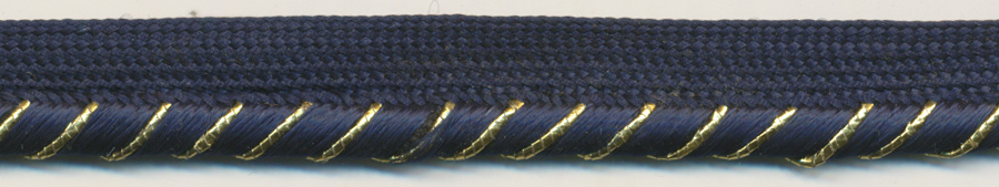 <font color="red">IN STOCK</font><br>3/8" Metallic/Rayon Gimp Cordedge Piping-Gold/Navy Apron