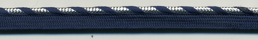 <font color="red">IN STOCK</font><br>3/8" Rayon/Metallic Cordedge Piping-Silver Stripe Edge/Navy Apron