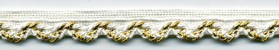 <font color="red">IN STOCK</font><br>3/8" Metallic/Rayon Gimp Cordedge Piping-Gold/White Edge/White Apron