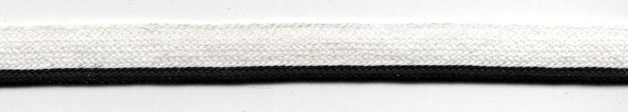 <font color="red">IN STOCK<br>MADE IN USA</font><br>1/4" Rayon Mini Edge Cordedge Piping-Black Edge/White Apron