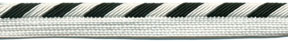 <font color="red">IN STOCK<br>MADE IN USA</font><br>1/2" Rayon Gimp Cordedge Piping-White/Black Twist Edge/White Apron