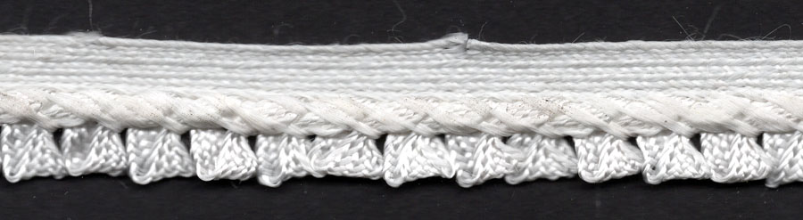 <font color="red">IN STOCK<br>MADE IN USA</font><br>3/8" Rayon Picot Edge Cordedge Piping-White